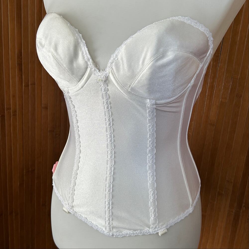Vintage 90s Carnival White Bustier Longline Torsolette Lace Trim